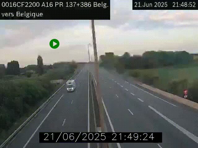Webcam à la frontière franco-belge au niveau de Bray-Dunes/De-Panne sur l'autoroute A16. Vue orientée vers la Belgique