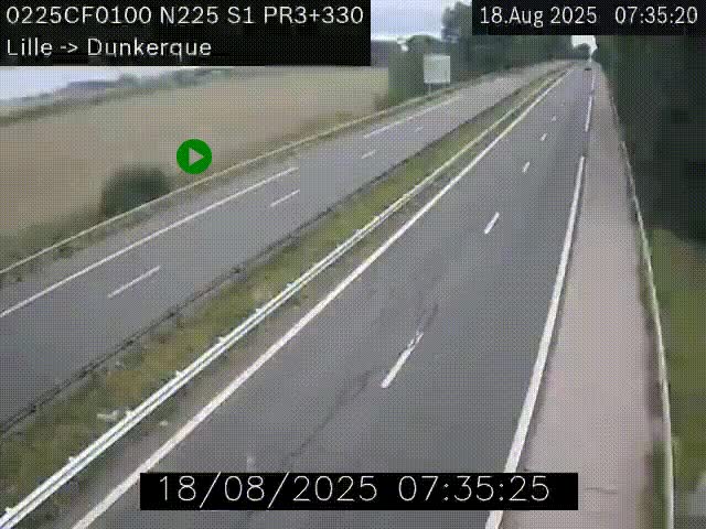 Webcam autoroute A25 (N225) à hauteur de Bergues (Bierne). Vue orientée vers Dunkerque.