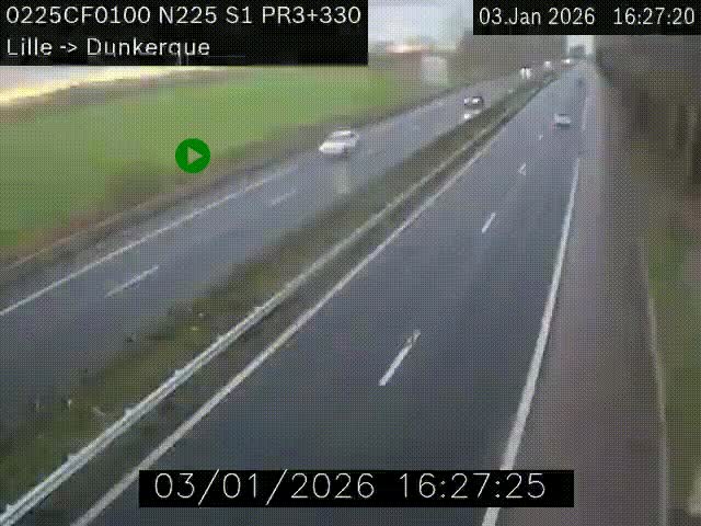 Webcam autoroute A25 (N225) à hauteur de Bergues (Bierne). Vue orientée vers Dunkerque.