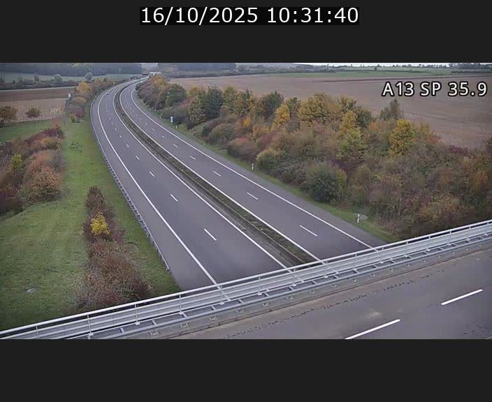Webcam trafic sur A13 à l'entrée ouest du tunnel Markusbierg à Remerschen. Vue orientée vers Mondorf-les-Bains.