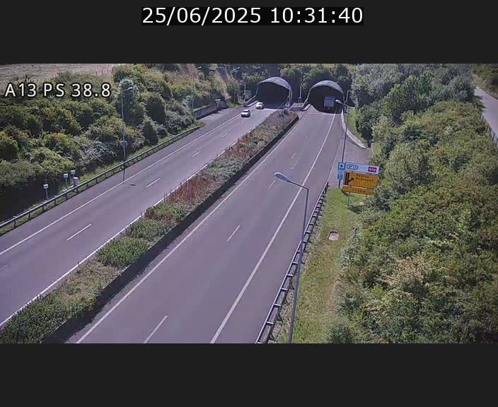 Webcam autoroute A13 à l'entrée ouest du tunnel Markusbierg à Schengen. Vue orientée vers Mondorf-les-Bains