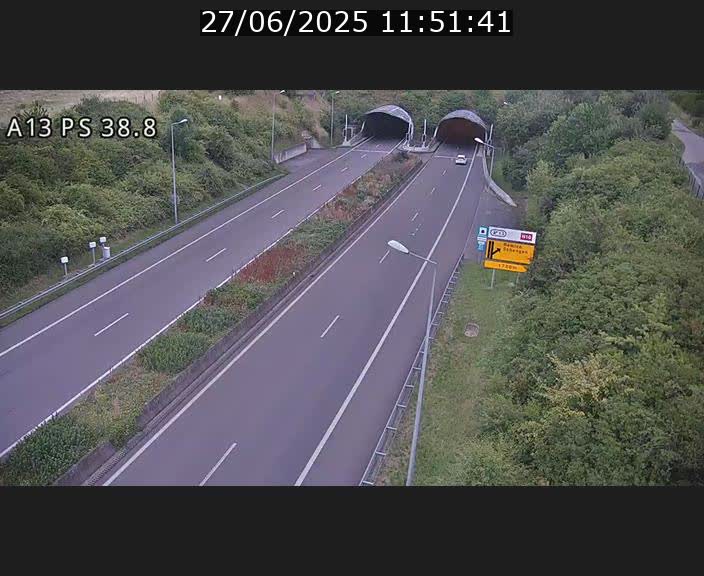 Webcam autoroute A13 à l'entrée ouest du tunnel Markusbierg à Schengen. Vue orientée vers Mondorf-les-Bains
