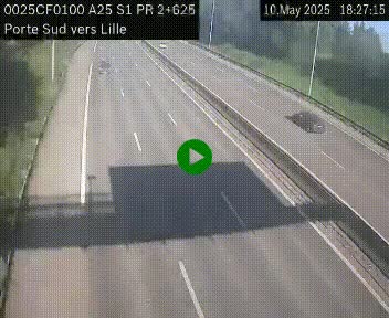 Webcam autoroute A25 sur le périphérique de Lille à hauteur de Lille-Sud et la sortie 3 Faches-Thumesnil. Vue orientée vers Lille-Centre.