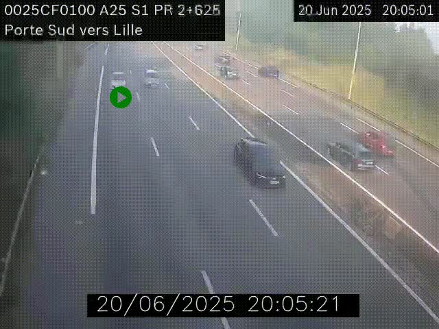Webcam autoroute A25 sur le périphérique de Lille à hauteur de Lille-Sud et la sortie 3 Faches-Thumesnil. Vue orientée vers Lille-Centre.