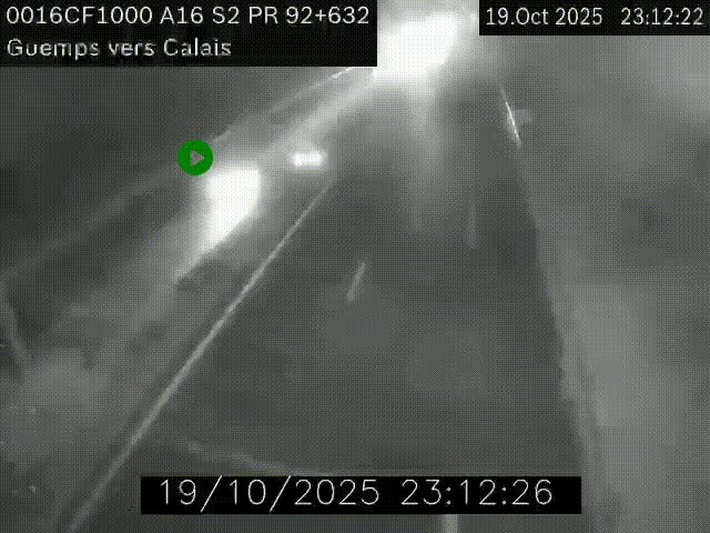Webcam A16 juste après l'aire de repos d'Offekerque à Guemps. Vue orientée vers Calais
