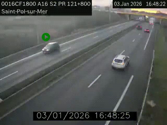 Webcam autoroute A16 à proximité de Dunkerque, à hauteur de la sortie Saint-Pol-sur-Mer. Vue orientée vers Calais