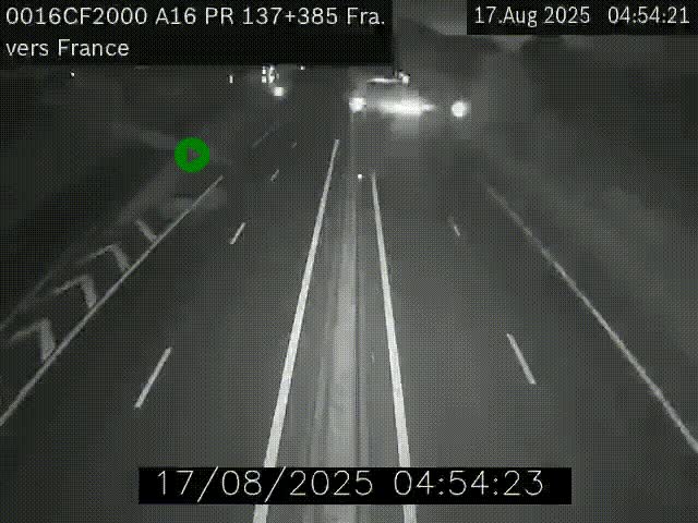 Webcam à la frontière franco-belge au niveau de Bray-Dunes/De-Panne sur l'autoroute A16. Vue orientée vers Calais
