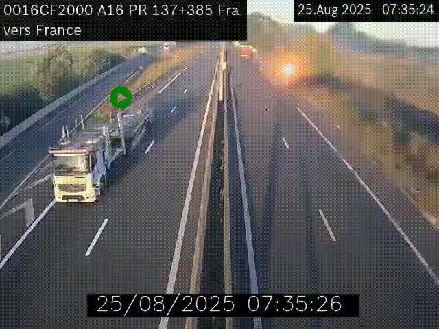 Webcam à la frontière franco-belge au niveau de Bray-Dunes/De-Panne sur l'autoroute A16. Vue orientée vers Calais