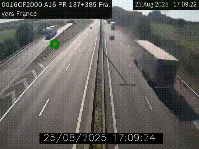 Webcam à la frontière franco-belge au niveau de Bray-Dunes/De-Panne sur l'autoroute A16. Vue orientée vers Calais