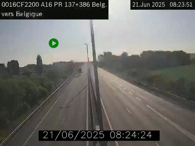 Webcam à la frontière franco-belge au niveau de Bray-Dunes/De-Panne sur l'autoroute A16. Vue orientée vers la Belgique