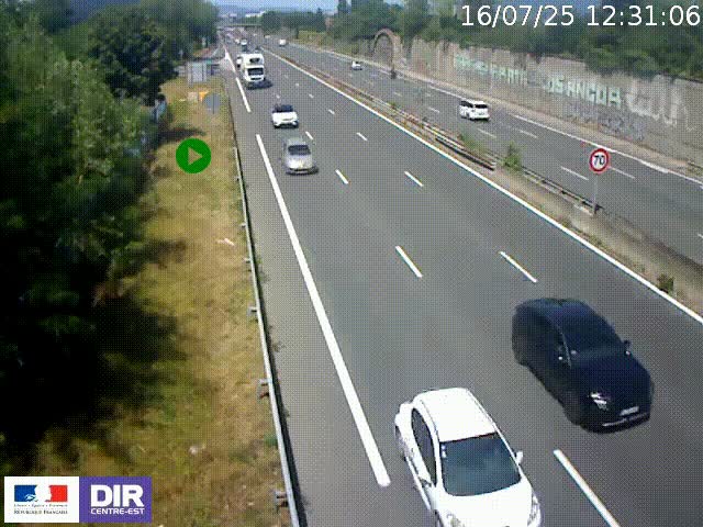 Webcam à Bron sur l'A43 à la jonction avec le boulevard périphérique de Lyon (D383). Vue orientée vers Lyon