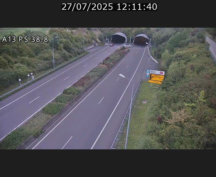 Webcam autoroute A13 à l'entrée ouest du tunnel Markusbierg à Schengen. Vue orientée vers Mondorf-les-Bains