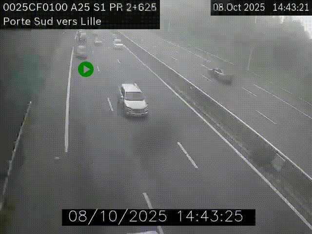 Webcam autoroute A25 sur le périphérique de Lille à hauteur de Lille-Sud et la sortie 3 Faches-Thumesnil. Vue orientée vers Lille-Centre.
