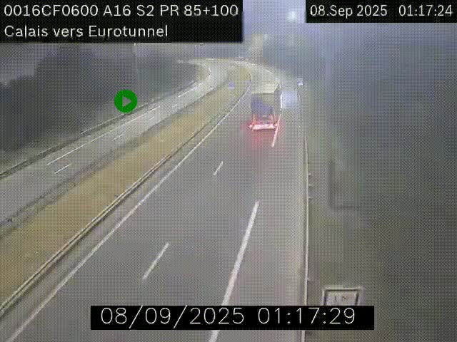 Webcam A16 à Calais en direction du Tunnel sous la Manche (Eurotunnel)