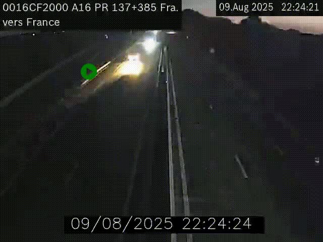 Webcam à la frontière franco-belge au niveau de Bray-Dunes/De-Panne sur l'autoroute A16. Vue orientée vers Calais