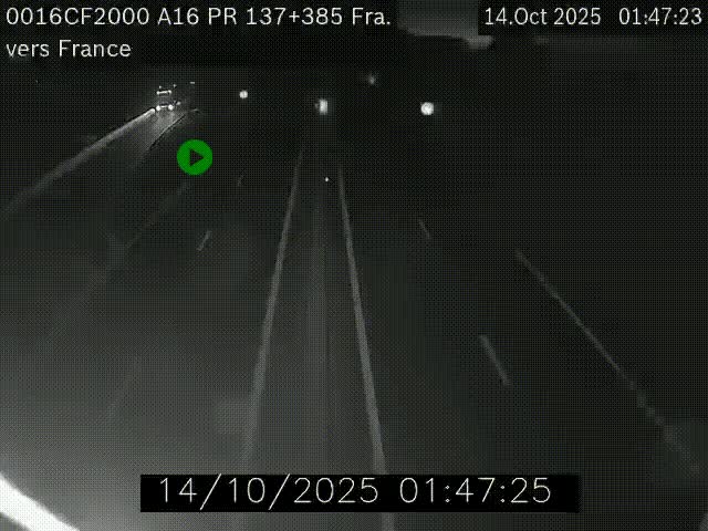 Webcam à la frontière franco-belge au niveau de Bray-Dunes/De-Panne sur l'autoroute A16. Vue orientée vers Calais