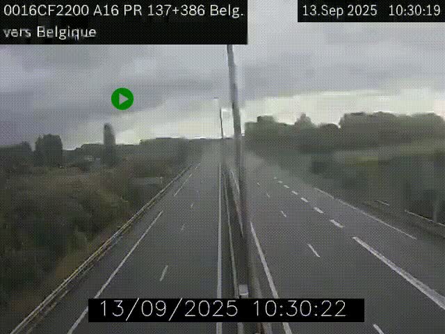 Webcam à la frontière franco-belge au niveau de Bray-Dunes/De-Panne sur l'autoroute A16. Vue orientée vers la Belgique