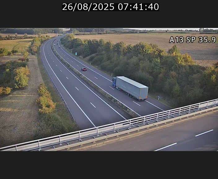 Webcam trafic sur A13 à l'entrée ouest du tunnel Markusbierg à Remerschen. Vue orientée vers Mondorf-les-Bains.