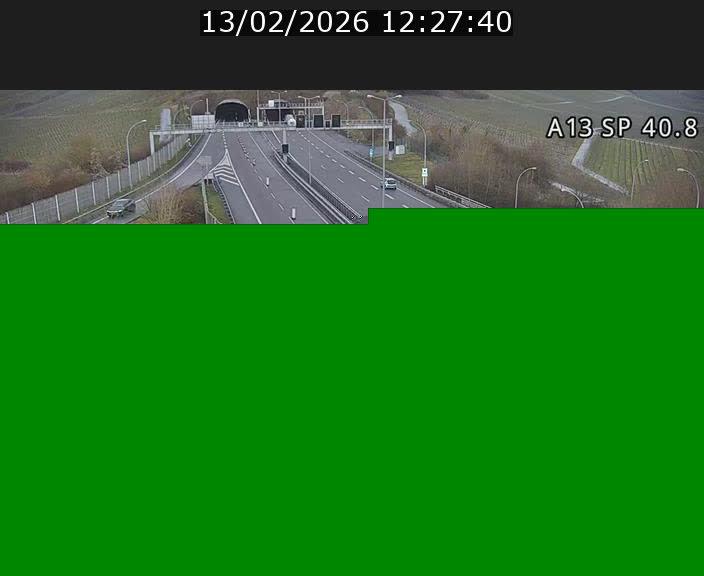 Webcam avec vue sur l'entrée côté allemand du tunnel Markusbierg à Schengen. Vue orientée vers le tunnel et Bettembourg