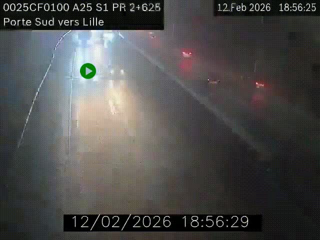Webcam autoroute A25 sur le périphérique de Lille à hauteur de Lille-Sud et la sortie 3 Faches-Thumesnil. Vue orientée vers Lille-Centre.