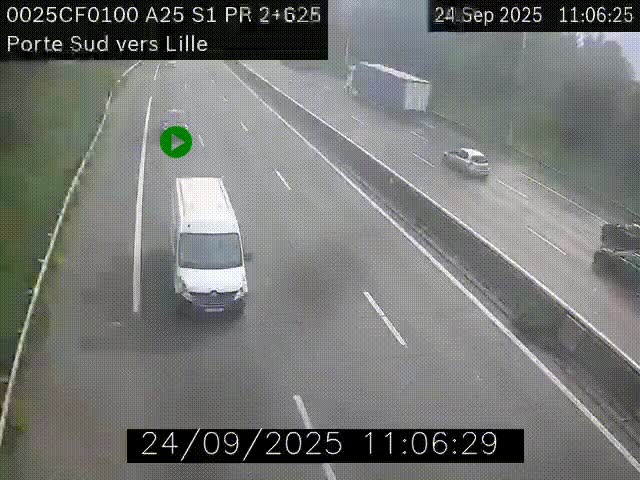 Webcam autoroute A25 sur le périphérique de Lille à hauteur de Lille-Sud et la sortie 3 Faches-Thumesnil. Vue orientée vers Lille-Centre.