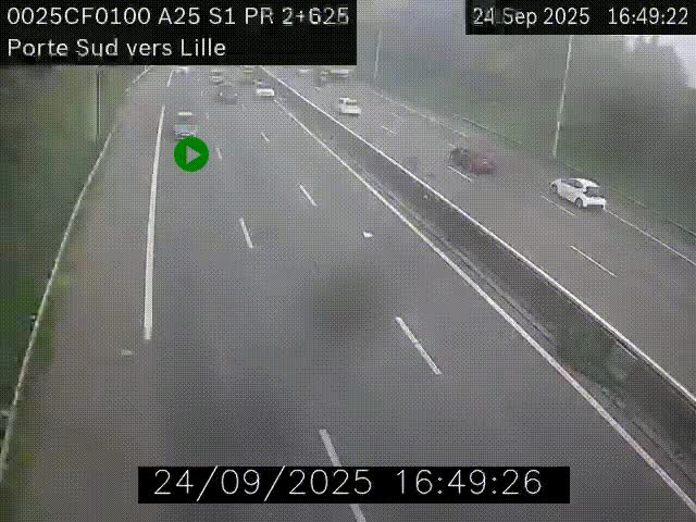 Webcam autoroute A25 sur le périphérique de Lille à hauteur de Lille-Sud et la sortie 3 Faches-Thumesnil. Vue orientée vers Lille-Centre.