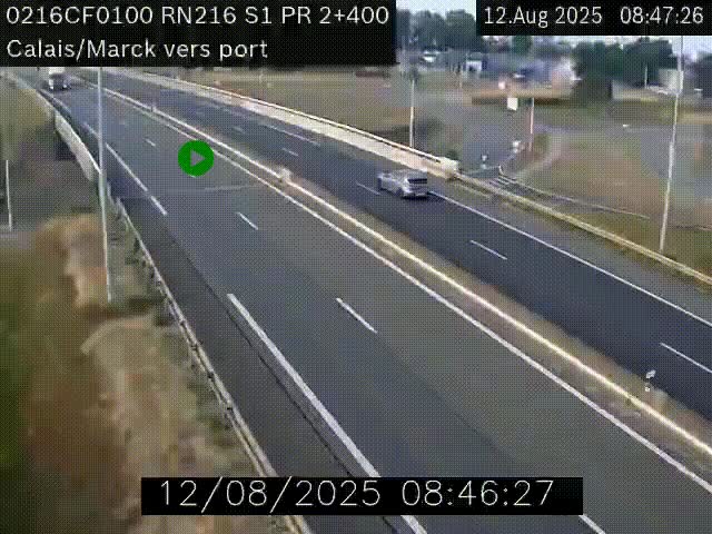 Webcam à Calais sur A216 (N216) en direction du port (harbour) de Calais.
