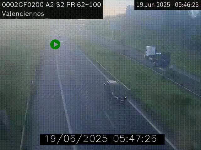 Webcam autoroute A2 à Valenciennes. Vue orientée vers Maubeuge et Mons (Belgique)