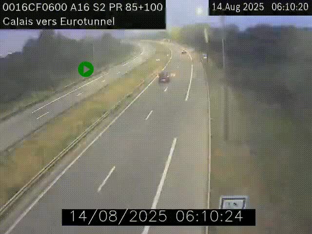 Webcam A16 à Calais en direction du Tunnel sous la Manche (Eurotunnel)