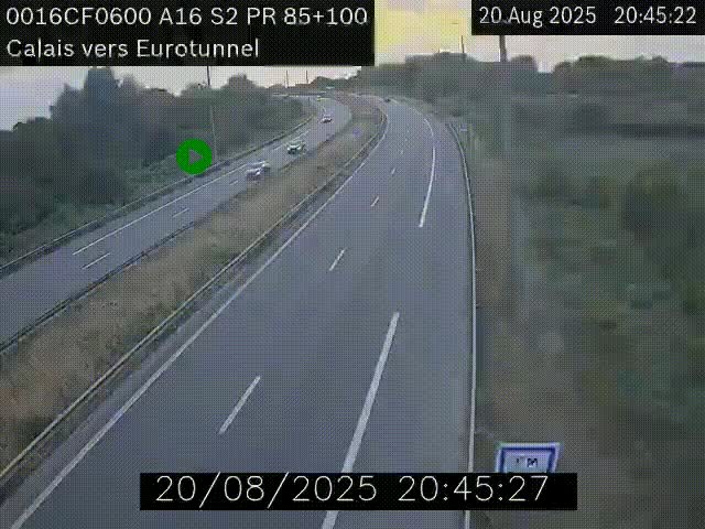 Webcam A16 à Calais en direction du Tunnel sous la Manche (Eurotunnel)