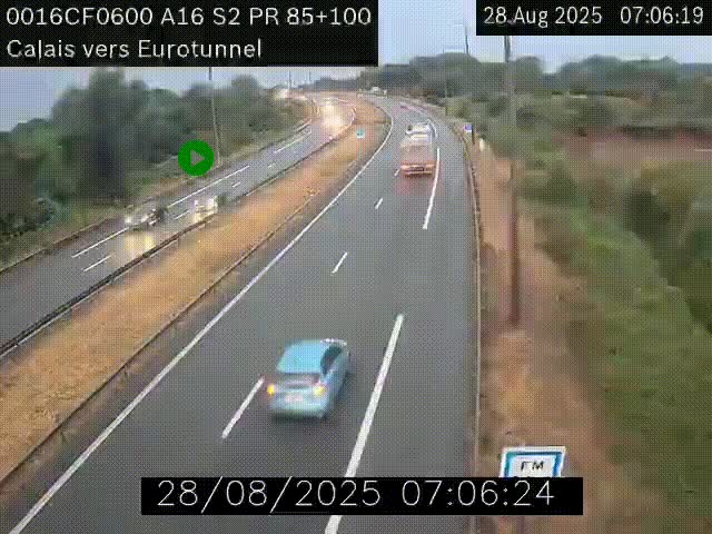 Webcam A16 à Calais en direction du Tunnel sous la Manche (Eurotunnel)