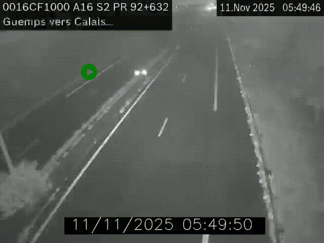 Webcam A16 juste après l'aire de repos d'Offekerque à Guemps. Vue orientée vers Calais