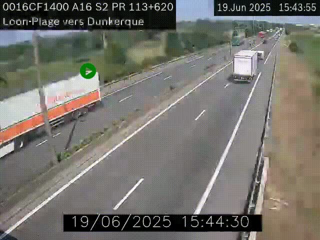 Webcam autoroute A16 à hauteur de Loon-Plage. Vue orientée vers Dunkerque et la Belgique.