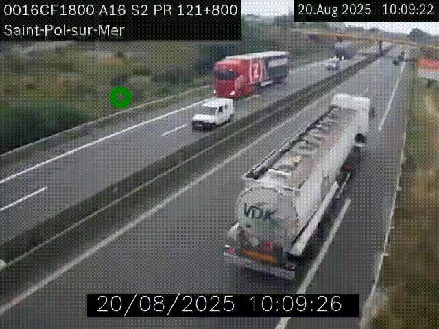Webcam autoroute A16 à proximité de Dunkerque, à hauteur de la sortie Saint-Pol-sur-Mer. Vue orientée vers Calais