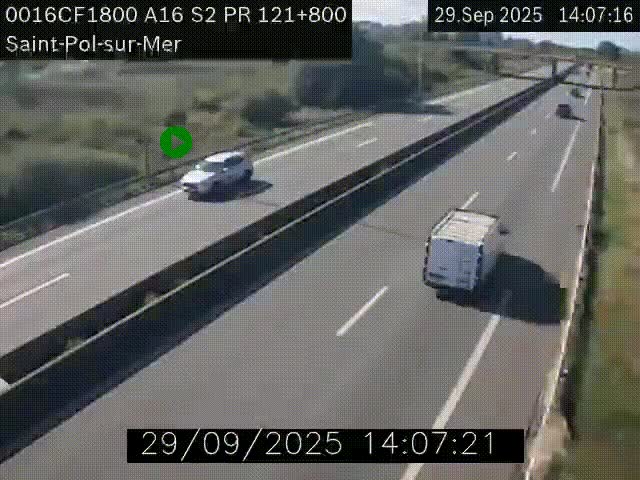 Webcam autoroute A16 à proximité de Dunkerque, à hauteur de la sortie Saint-Pol-sur-Mer. Vue orientée vers Calais