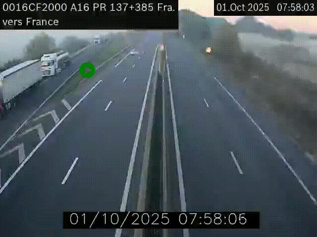Webcam à la frontière franco-belge au niveau de Bray-Dunes/De-Panne sur l'autoroute A16. Vue orientée vers Calais