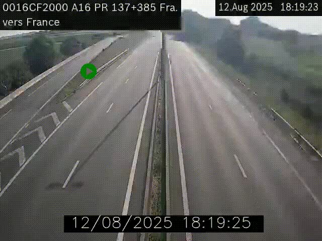 Webcam à la frontière franco-belge au niveau de Bray-Dunes/De-Panne sur l'autoroute A16. Vue orientée vers Calais