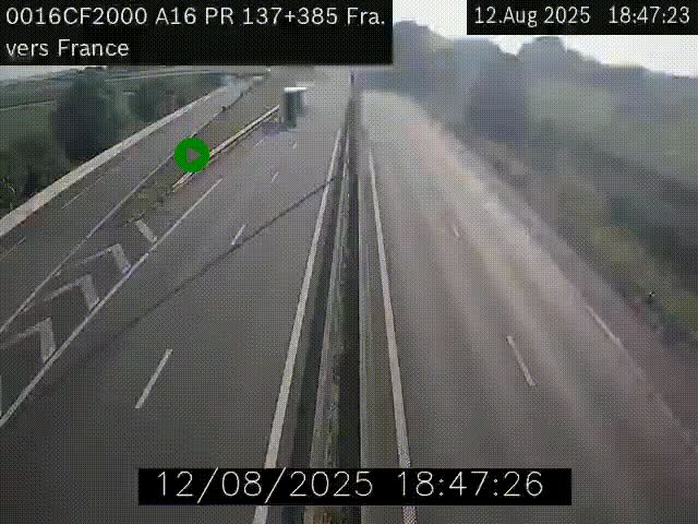 Webcam à la frontière franco-belge au niveau de Bray-Dunes/De-Panne sur l'autoroute A16. Vue orientée vers Calais