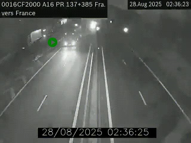 Webcam à la frontière franco-belge au niveau de Bray-Dunes/De-Panne sur l'autoroute A16. Vue orientée vers Calais