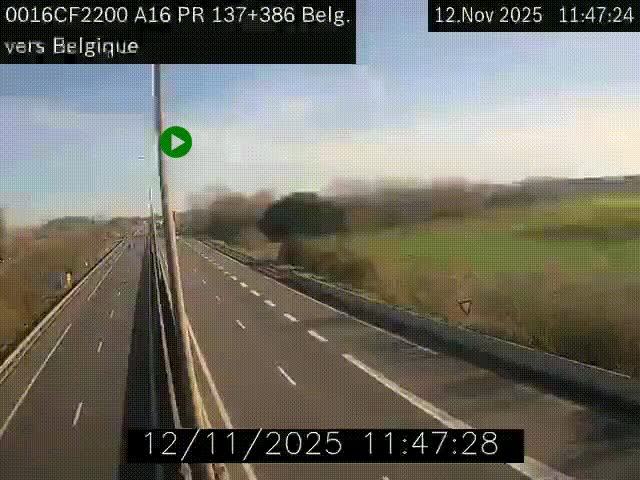 Webcam à la frontière franco-belge au niveau de Bray-Dunes/De-Panne sur l'autoroute A16. Vue orientée vers la Belgique