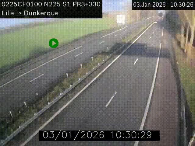 Webcam autoroute A25 (N225) à hauteur de Bergues (Bierne). Vue orientée vers Dunkerque.