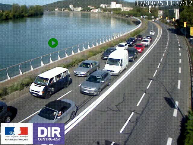 Webcam sur le quai Parjot à Vienne, aux Portes de Lyon, sur la Nationale 7, à la jonction avec le boulevard du Rhône-nord (D1407), caméra orientée vers Lyon