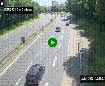 Webcam routière à hauteur de Bois-Guillaume en périphérie de Rouen. Vue orientée vers Rouen