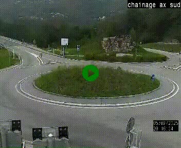 Webcam au nord d'Ax-les-Thermes au niveau de l'aire de chaînage de la N20. Vue orientée vers les Pyrénées, en direction de Pas de la Case