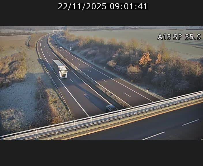 Webcam trafic sur A13 à l'entrée ouest du tunnel Markusbierg à Remerschen. Vue orientée vers Mondorf-les-Bains.