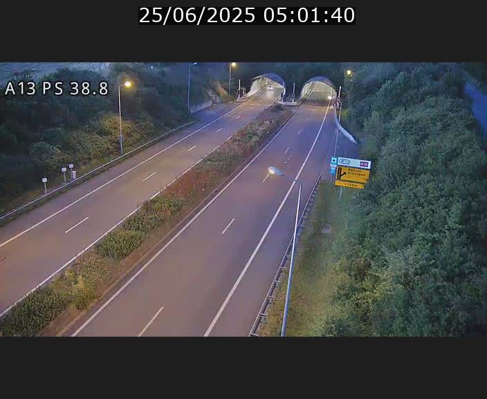 Webcam autoroute A13 à l'entrée ouest du tunnel Markusbierg à Schengen. Vue orientée vers Mondorf-les-Bains