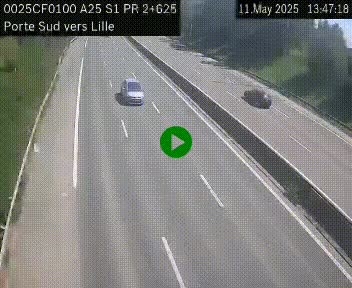 Webcam autoroute A25 sur le périphérique de Lille à hauteur de Lille-Sud et la sortie 3 Faches-Thumesnil. Vue orientée vers Lille-Centre.