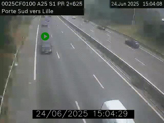Webcam autoroute A25 sur le périphérique de Lille à hauteur de Lille-Sud et la sortie 3 Faches-Thumesnil. Vue orientée vers Lille-Centre.