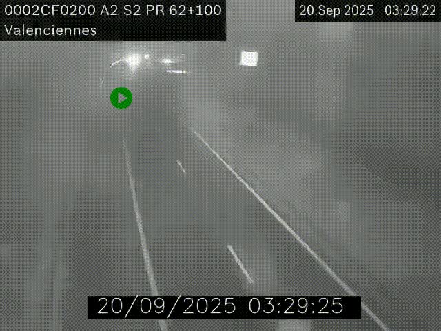 Webcam autoroute A2 à Valenciennes. Vue orientée vers Maubeuge et Mons (Belgique)