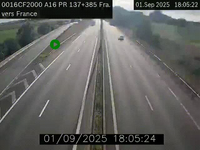 Webcam à la frontière franco-belge au niveau de Bray-Dunes/De-Panne sur l'autoroute A16. Vue orientée vers Calais